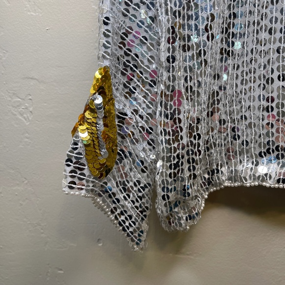 VTG Sequin Gold Hearts Beaded Embellished Disco Chic Valentine Glam Retro Blouse - Picture 14 of 16